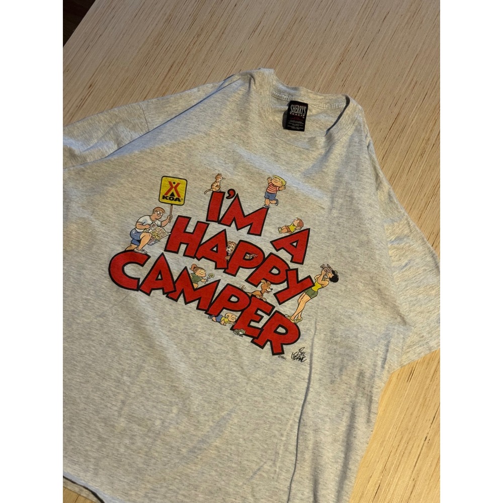 Vintage Sherry's Best Family Circus KOA Happy Camper T-Shirt XL Gray 90s USA 29